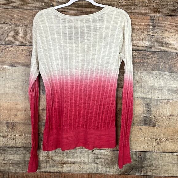Lucky Brand Ivory Pink Ombre Long Sleeve Sweater Top Size Medium - Picture 5 of 7